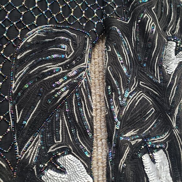 Heavily Beaded Sequined Silk Blouse Women's Small Black - Picture 14 of 16